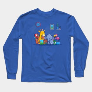 Happy Animals Playing Cartoon Long Sleeve T-Shirt